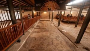 ارضية كنيسة رومية في غزة مفروشة بالفسيفساء والكتابة اليونانية