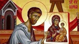 لوقا الانجيلي مصور ايقونة والدة الاله وعلى يدها الطفل يسوع