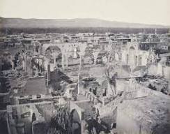 مشهد بانورامي مؤلم لكارثة دمار المريمية والكنيستين فيها مار نقولا وكبريانوس ويوستينة والدار البطريركية الصورة تعود الى ايار 1862 اي بعد سنتين من الكارثة