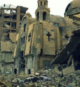كنيسة شهداء الارمن في دير الزور السورية وفيها آلاف جماجم شهداء الارمن وقد دمرها داعش في المأساة السورية 2011