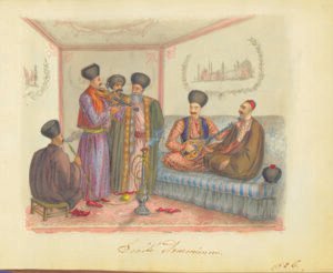 رسم يصور مظهر من مظاهر الحياة دخل المجتمع الارمني في القسطنطينية