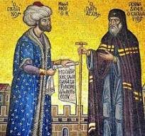 محمد الفاتح يعطي البطريرك المسكوني جناديوس امتياز الملة باشي