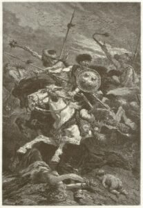 نقش على خشب يجسّد بداية هجوم شعب الهون على أوروبا