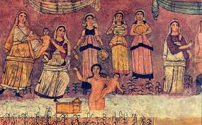 لوحة جدارية لالتقاط الطفل موسى من مياه نهر النيل في كنيس دورا أوروبوس